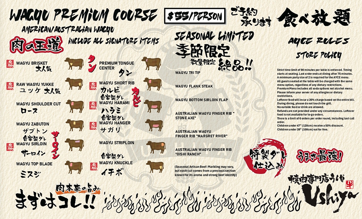 Ushiya Grill Menu - Donburi Bowls and Side Dishes